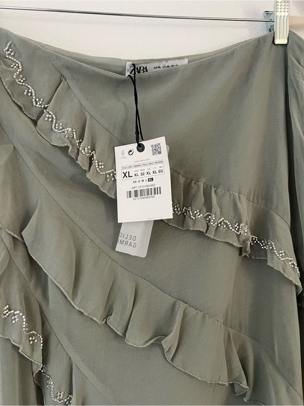 Zara Sage Green Maxi Skirt with Cascading Ruffles - Picture 2 of 6